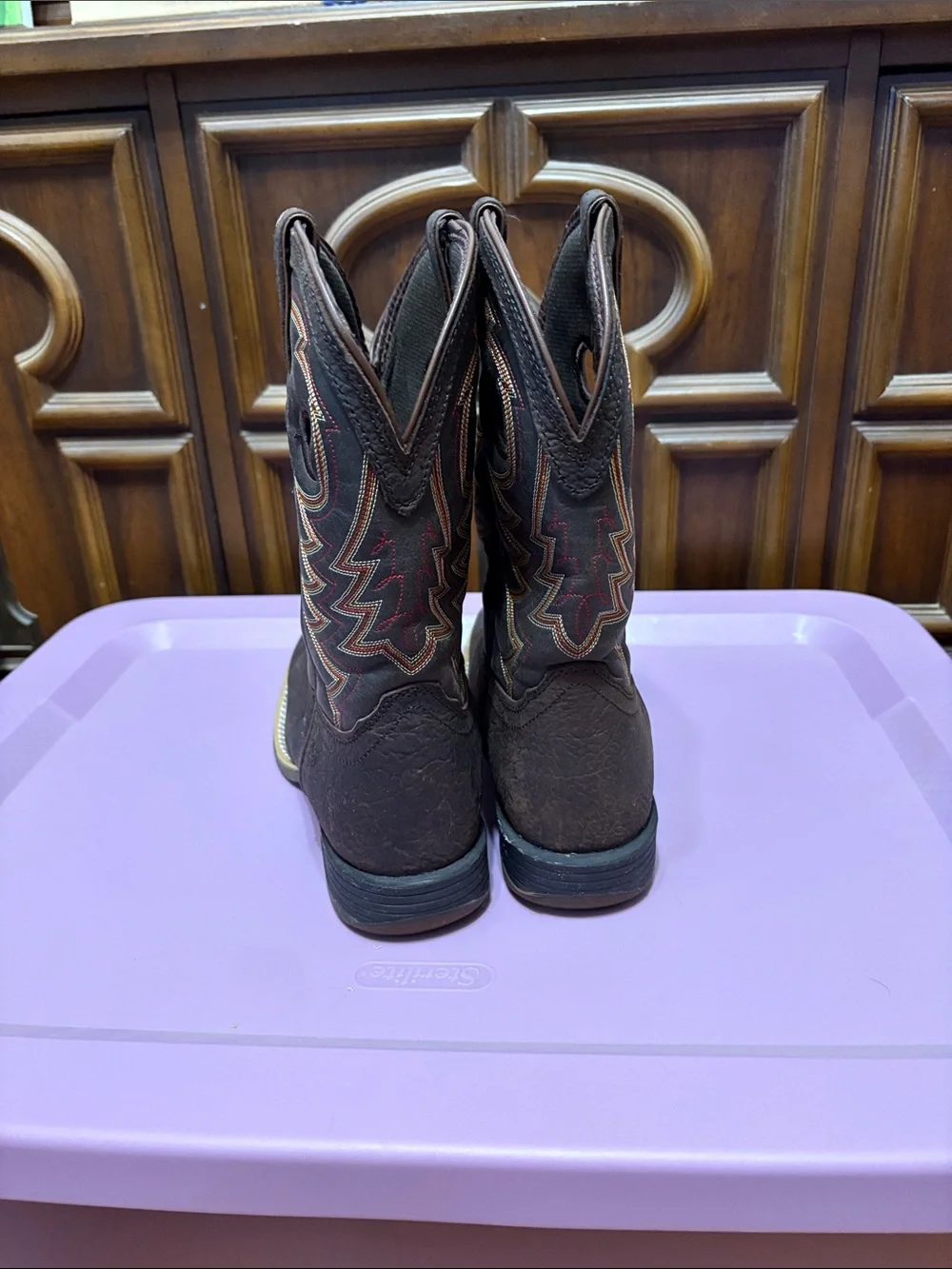 Durango Kids Dark Brown Western Pull-On Boots with Contrast Stitching